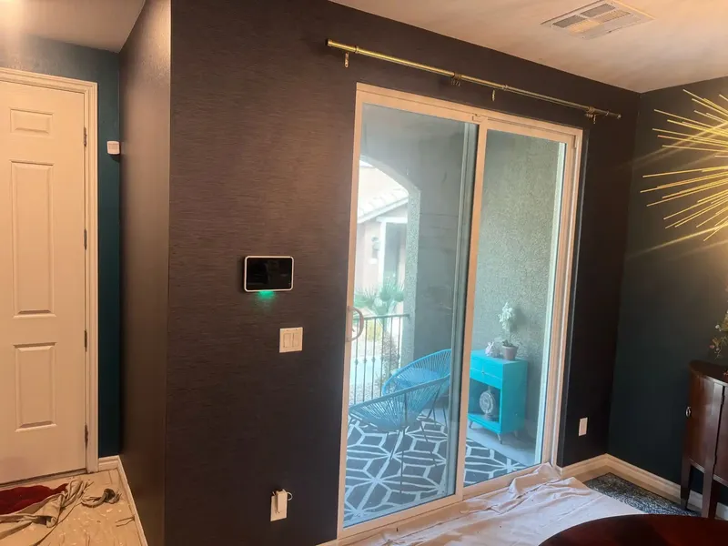 Commercial wall covering installation in an office reception area
