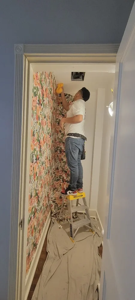 Surface preparation specialist working on historic plaster walls